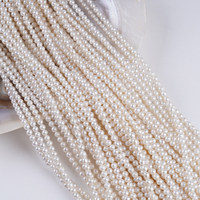 Chaînes de perles d'eau douce naturelles AK de couleur blanche, forme presque ronde, 4-4,5 mm