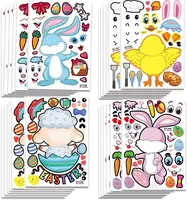 24Pcs Pasen Make-Een-Gezicht Stickers Make Uw Eigen Paashaas/Chick/Lam Pasen Ambachten voor Kids Jongens Meisjes Party Favor Supplies