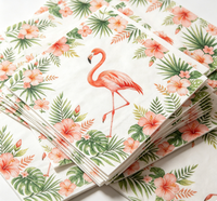 Serviettes de table jetables à 2 plis, motif floral flamant rose tropical, pliage en 4