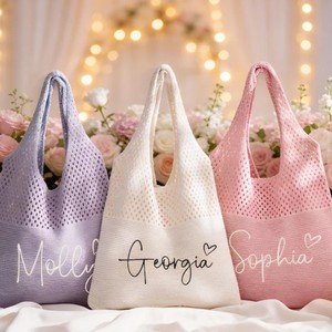 Women's Polyester Crochet Mesh <b>Tote</b> Shoulder <b>Bag</b> Embroidery Letter Pattern Fresh Sweet Lightweight Breathable Large Capacity - Product Image 4