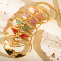 Bracelets/bracelets rigides polyvalents pour femmes, design double cœur électroplaqué, effet goutte d'huile coloré, luxe léger, transfrontalier