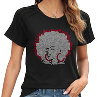 Modèle de strass thermocollant personnalisé pour vêtements, motif Afro Girl, en cristal, à dos plat, pour transfert thermique