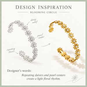 Brazalete floral con perlas de imitación, acero inoxidable y perlas de imitación, chapado al vacío en oro de 14 quilates - Product Image 3