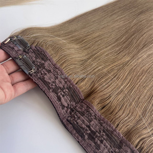 V luce Halo Clip in extension per capelli molto popolari borsa in PVC russa per capelli a doppia macchina capelli umani fatti trame 9A 10A 12A 55CM - Product Image 2