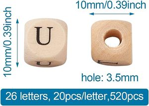 Benutzer definierte natürliche quadratische große Loch Holz perlen mit Anfangs buchstaben Schmuck Herstellung Holz Brief Perlen - Product Image 3