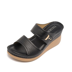 Women Genuine Leather Wedge <b>Sandals</b> Open Toe Mid Heel Breathable Platform Summer Shoes Buckle Closure Drop Shipping - Product Image 1