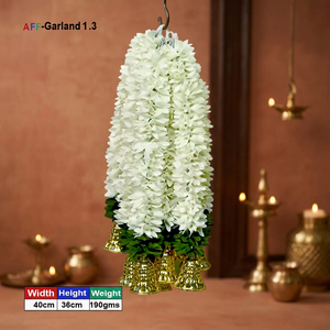 Guirlande de fleurs artificielles blanches avec clochettes dorées, décoration suspendue pour mariage, festival, maison, temple - Product Image 2