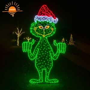 ไฟประดับตกแต่งรูปกรินช์ 3 มิติ ขนาดใหญ่ มาตรฐาน IP65 สำหรับภายนอกอาคาร เหมาะสำหรับถ่ายรูปในงานคริสต์มาส ใช้สำหรับการแสดงแสงสี 2 มิติ และตกแต่งเชิงพาณิชย์ - Product Image 4