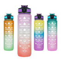 Botella de Agua Deportiva a Prueba de Fugas, Libre de BPA, 1L 32Oz, Botella de Agua Motivacional con Pajita y Marcador de Tiempo, Venta al Por Mayor