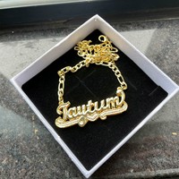QIUHAN ODM plaqué nom personnalisé collier or Double couche plaque signalétique laiton 3D pendentif lettre collier collier de fête