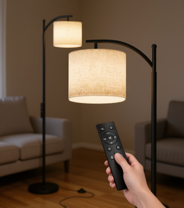 Lámpara de Pie LED con Diseño de Arco Personalizado, Base E27, Control Remoto, Regulación Continua, Pantalla Metálica Tipo Tambor para Sala de Estar, Dormitorio u Oficina - Product Image 2