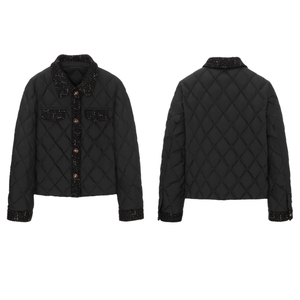 Luxo Diamante Incrustado Mulheres Inverno Down Jacket Magro Pato Curto Down Puffer Casaco Quente Luz Casual Quilted Jacket Com <span class=keywords><strong>Web</strong></span> - Product Image 1