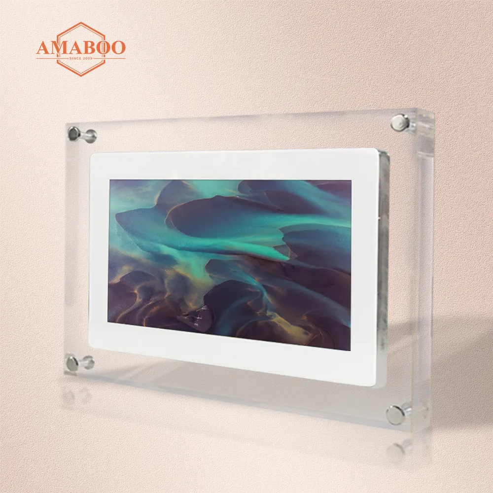 Video Digital Photo Frame AMABOO Wholesale Clear Crystal Video Infinite Objects Frame Photo Battery Powered Lcd 7 Inch Digital Art Acrylic Picture Frame