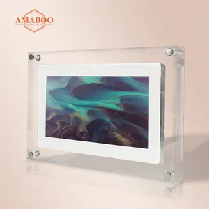 AMABOO оптовая продажа, прозрачная кристальная видеорамка для бесконечных объектов, фоторамка с питанием от батареи, ЖК-дисплей 7 дюймов, цифровое искусство, акриловая рамка для картин