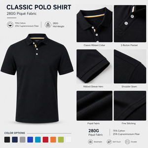 Polo de Piqué Cuprammonium para Hombre con Logotipo Personalizado, 280G, 75% Algodón, Uniforme de Golf Premium de Alta Calidad, Venta al Por Mayor, Tallas S-4XL, Color Ébano - Product Image 4