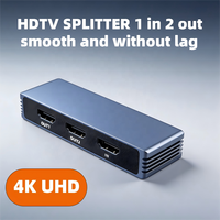 Splitter 4K 1 masuk 2 keluar 4K 30Hz Aluminium HDTV 1x2 Splitter Dukungan Daya Tipe-C Jarak Jauh 40m untuk Distributor TV PS4 PS5