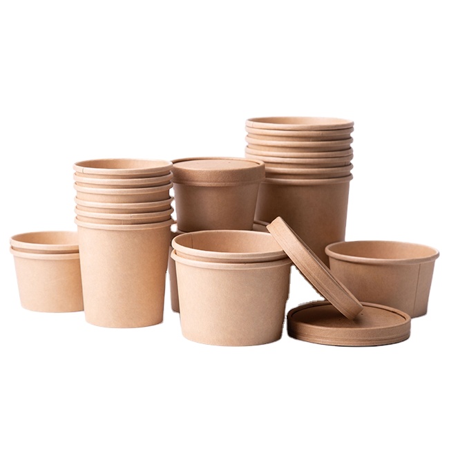 Takeout Food Container Brown Kraft Disposable Paper Noodle Bowl