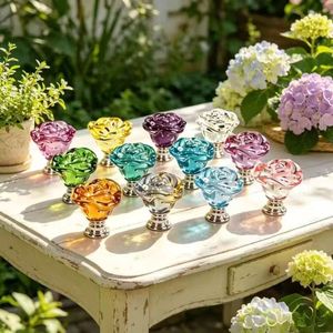 Poignée de tiroir et de porte de placard en verre cristal rose coloré 30 mm, bouton rétro à trou unique, quincaillerie - Product Image 3