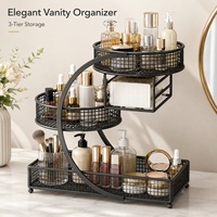 Organisateur de maquillage moderne en métal à 3 niveaux Coovens, pour comptoir de salle de bain, rangement de produits cosmétiques et de soins de la peau, pour le salon