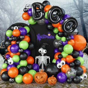 Guirlande d'arche de ballons en latex pour Halloween avec lettres brillantes « Boo » et motif imprimé chauve-souris, décorations de fête de forme ronde - Product Image 1
