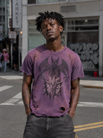 T-shirt vintage pour homme en jersey délavé à l'acide, coupe oversize, motif crânes, effet usé et déchiré, manches courtes, col rond, style streetwear