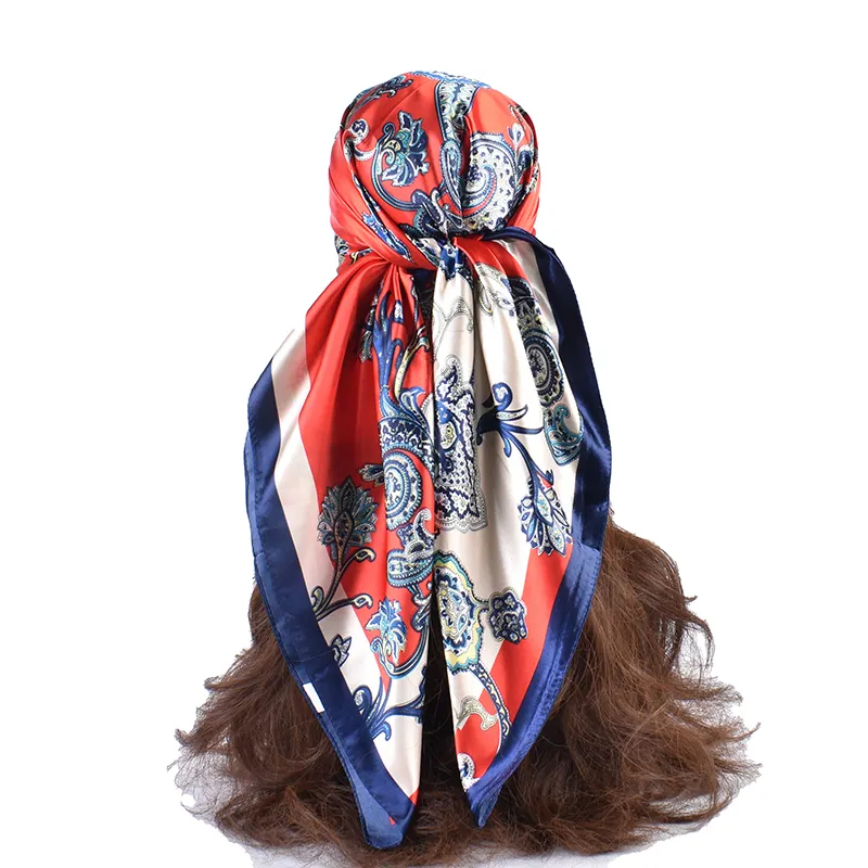 Factory wholesale Customization New Fashion Versatile Flower Printing High Quality satin silk Large Scarf headscarfs for women