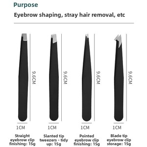 <span class=keywords><strong>Pinzas</strong></span> de depilar de acero al carbono negro con punta, empaque, boca oblicua, boca plana, varias especificaciones, herramienta de belleza y reparación. - Product Image 3