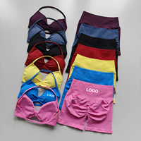 Ensemble de vêtements de sport personnalisés pour femmes, tenue de sport respirante, dos nu, sans couture, halter, ensemble de 2 pièces pour l'entraînement et le yoga