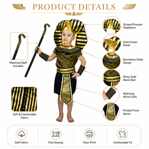 Costume de Fête Deluxe pour Enfants, Paillettes Dorées et Noires, Thème Halloween Carnaval, Costume de Pharaon Égyptien - Product Image 3