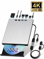 Venta al por Mayor, Unidad de Blu-ray Externa 7 en 1 4K UHD, Grabadora BDXL de 100 GB, USB 3.0 Tipo-C, Lector de Tarjetas SD y TF, Compatible con Windows y Mac