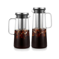 Ensemble de 2 cafetières à café froid modernes et écologiques, 1000 ml et 1400 ml / 34,16 oz et 47,83 oz, pichets en verre, filtre en acier, café glacé, thé