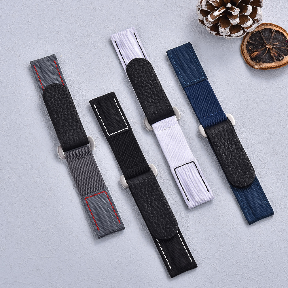 Premium Quality Hook and Loop Adhesive Watch Band Leather Nylon Watch Strap 20mm Watch Accessories Replacement Watchbands