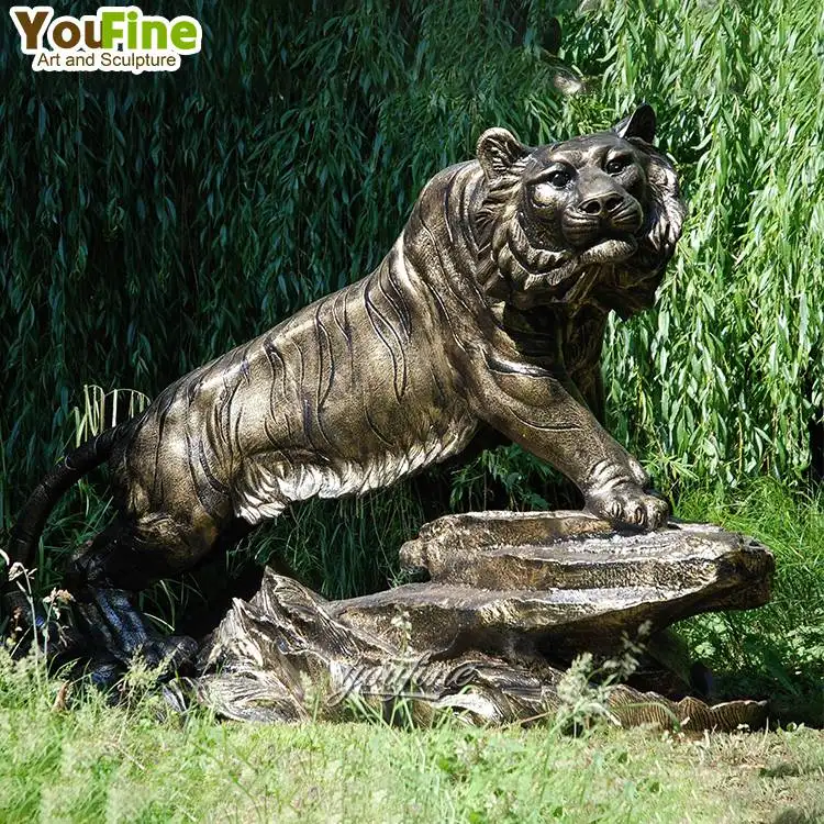 Statue de tigre en bronze d'ornement de jardin d'animaux en laiton extérieur de haute qualité