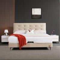 Y397 #   Lit double Queen en acier inoxydable et similicuir, cadre en bois, revêtement en cuir réglable, design minimaliste et doux, garantie 3 ans