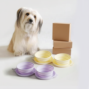 Bol de voyage pliable 2 en 1 en silicone à double couche pour chien, pour nourriture et eau, pour la randonnée en plein air - Product Image 1
