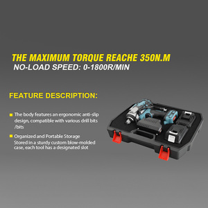 Industrial 21V Brushless Motor 1/2" Drive Cordless Impact Wrench 350Nm Torque 1800 RPM Lithium-Ion <b>Battery</b> for Car Repair - Product Image 1