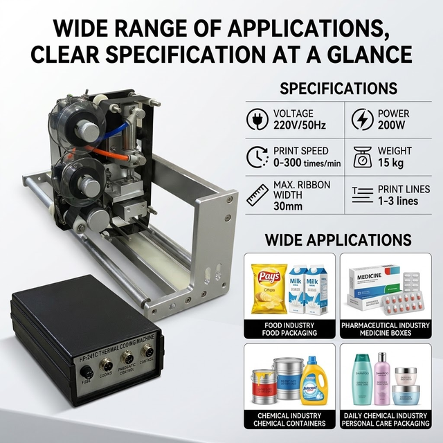 HP-241C Pneumatic Thermal Ribbon Coding Machine Clear Printing Expiry Date Batch Code Printer for Film Bag Paper Box