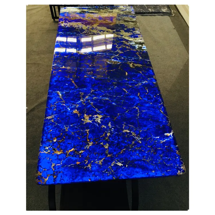 고급 LED 블루 화강암 천연 석영 투명 오닉스 백라이트 루니 스톤 대리석 커피 테이블