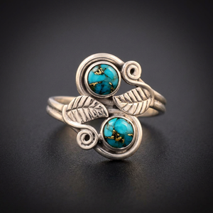 Natural Cut Blue Copper Turquoise <b>Ring</b> 925 Sterling Silver Vintage Stylish Leaf Shape AAa Quality for Women's Wedding Party - Product Image 2