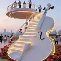 Escalier en spirale moderne et créatif en métal sculpté, grande sculpture en acier inoxydable en forme de violon, échelle nuageuse pour installations de loisirs