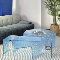 Table basse minimaliste en lucite transparente à motif ondulé, table d'appoint artistique asymétrique transparente pour salon, décoration moderne pour la maison