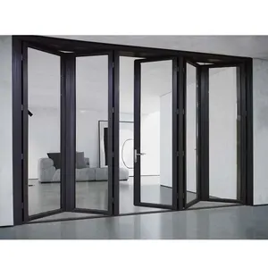 Rotura térmica de vidrio templado doble, puerta plegable de aluminio para exterior, puerta de entrada corredera biplegable para balcón estrecho