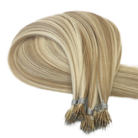 Extensiones de Cabello Humano Liso Remy Personalizadas de Fábrica con Punta Nano de 16 Pulgadas, Color Ceniza Cálido con Reflejos Decolorados, Anillo Nano, Doble Trama a Máquina