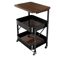 Chariot mobile pliable en bois de style médiéval soigneusement sélectionné, avec roues en fer et design carré – Idéal pour chambre, salon, rangement de collations