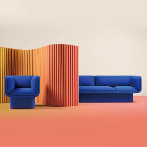 Canapé trois places bleu moderne avec fauteuil individuel, rembourré en mousse, mobilier de salon, design carré, style artistique - Product Image 3