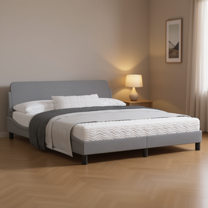 Light <b>Grey</b> Upholstered Bed <b>Frame</b> Fabric Minimalist Design Queen Size Bedroom Furniture - Product Image 2