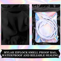 Sac à fermeture éclair hologramme à impression personnalisée pochette d'emballage de sachet holographique refermable anti-odeur mini sac à zip-lock avec fenêtre transparente