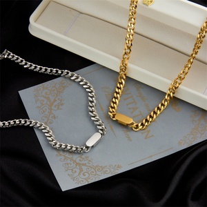 Hip Hop Jewelry Set Gold Plated Stainless Steel Custom Engraved Blank Charm Link Chain Jewelry Sets - Product Image 4