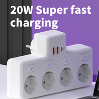 Multiprise murale EU 4 prises + 2 ports USB-A + 1 PD + 2 QC 3.0 10A IP44 avec prise de courant