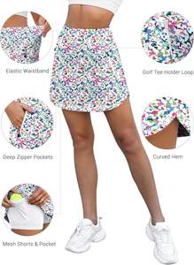 2024 nuevo patrón personalizado de cintura alta <span class=keywords><strong>2</strong></span> en 1 falda Pickleball con calzoncillos bolsillo A-line vestido de tenis para damas - Product Image 4